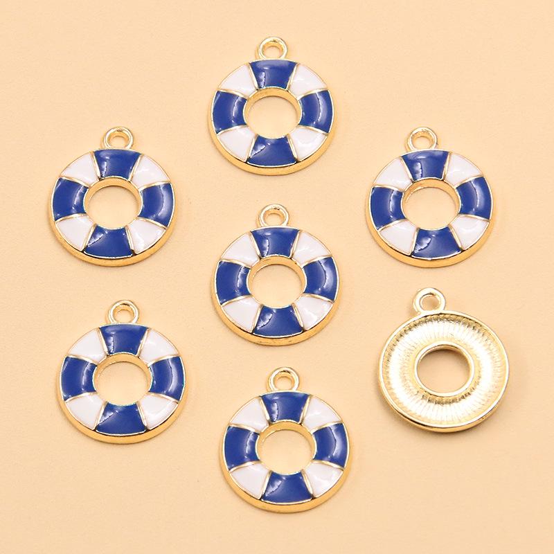 Nautical Series: 5 Alloy Enamel Pendants - Anchor, Lifebuoy, Sailboat for DIY Jewelry