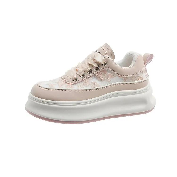 

Модные весенние спортивные кроссовки для бега белого цвета на толстой подошве для женщин, туфли на платформе, туфли на шнуровке, модные весенние повседневные туфли для мам, вулканизированные туфли 40 розовый