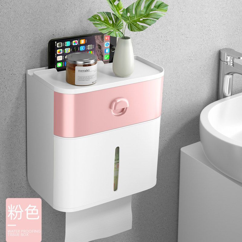 Toilet Tissue Box Toilet Paper Rack Toilet Wall-Mounted Creative Punch-Free Waterproof Toilet Paper Tissue Roll Box