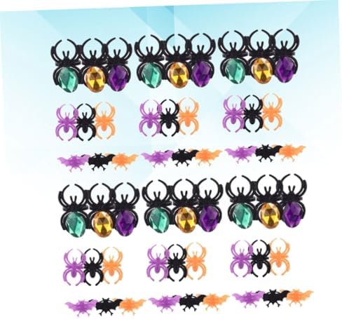 HONITANO 60Pcs Halloween Plastic Rings Spider Bat Design Kids Party Favors Random Color