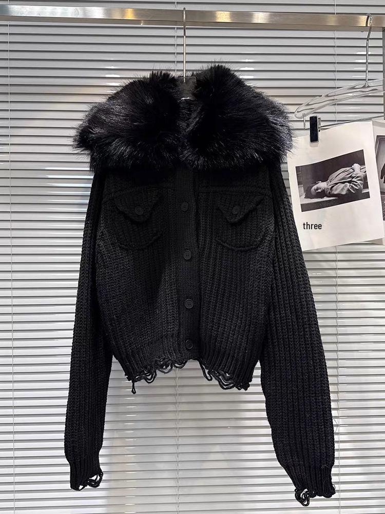 Women's Summer 2026 Knit Cardigan with Detachable Fur Collar