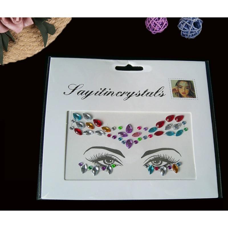 Glitter Crystal Face Stickers For Party Festival, Mermaid/Mixed Style, Random Colors & Shapes