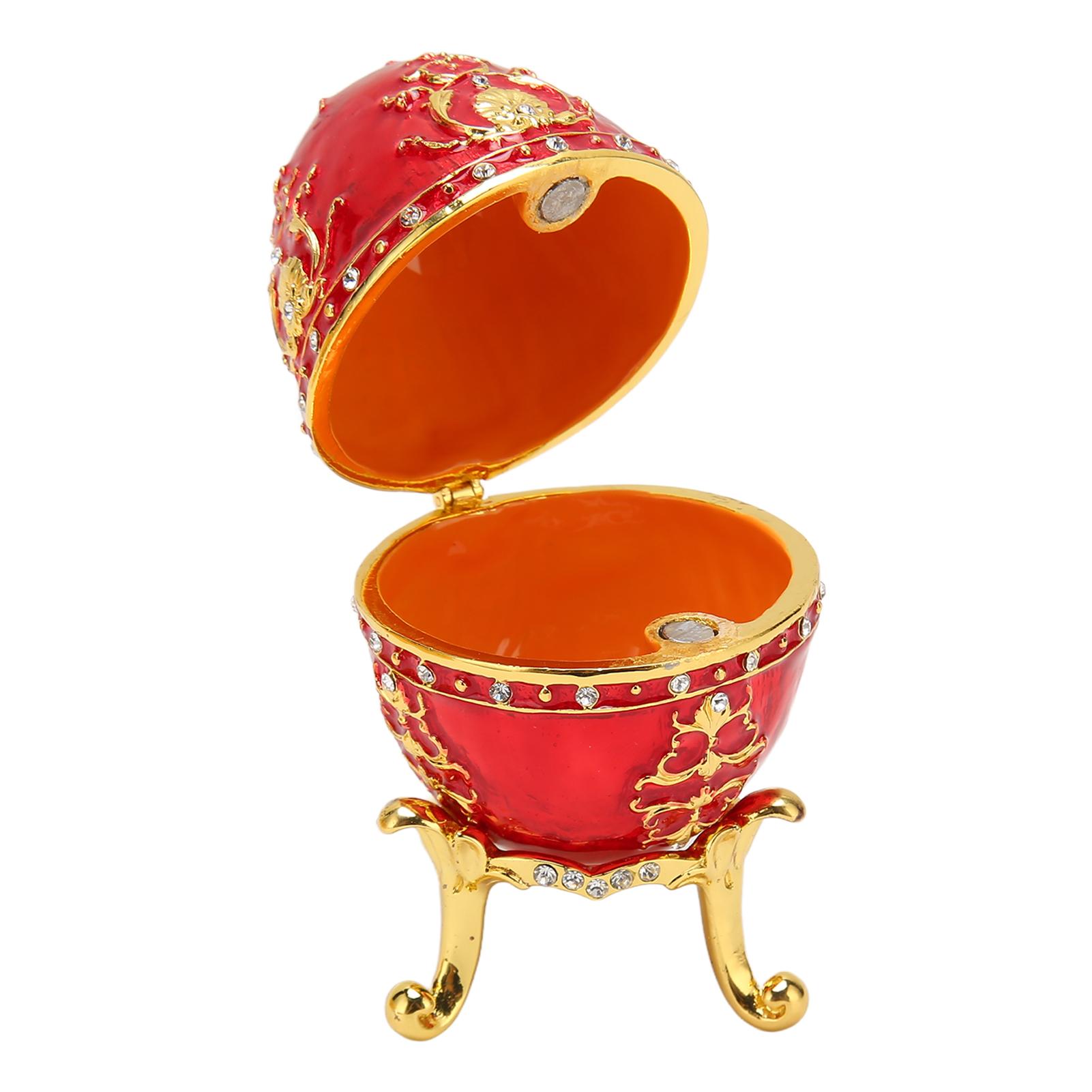 

Шкатулка для украшений в виде яйца, из цинкового сплава, расписанная вручную эмалью, декоративная шкатулка для мелочей на петлях в форме яйца для домашнего декора красный