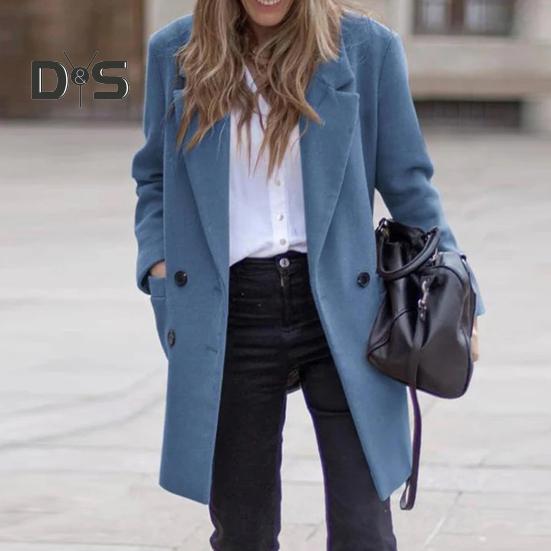 Casaco de inverno feminino trespassado gola virada para baixo mangas compridas botões cardigan plus size comprimento médio casaco de lã para exterior