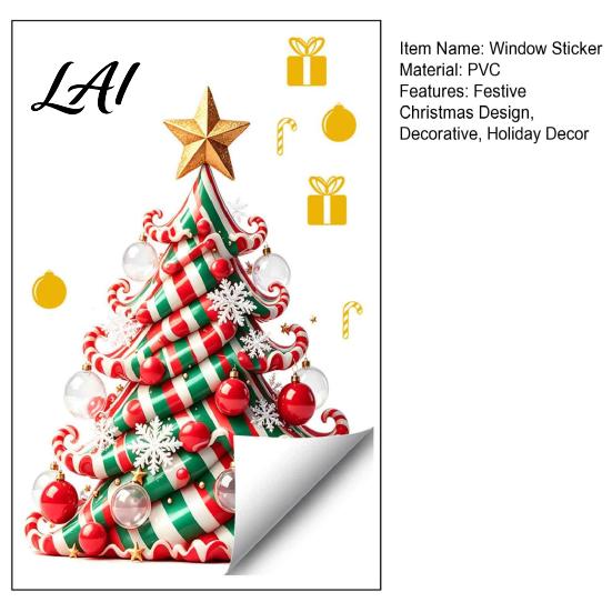 Weatherproof Balcony Stickers Christmas Tree Window Decals Candy Striped Snowflake Wall Stickers Waterproof Festive Home Decor PVC Removable