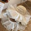 Hollow Out Lace Pearls Sun Cap Breathable Big Brimmed Woven Cap Straw Weaving Beach Hat  Travel