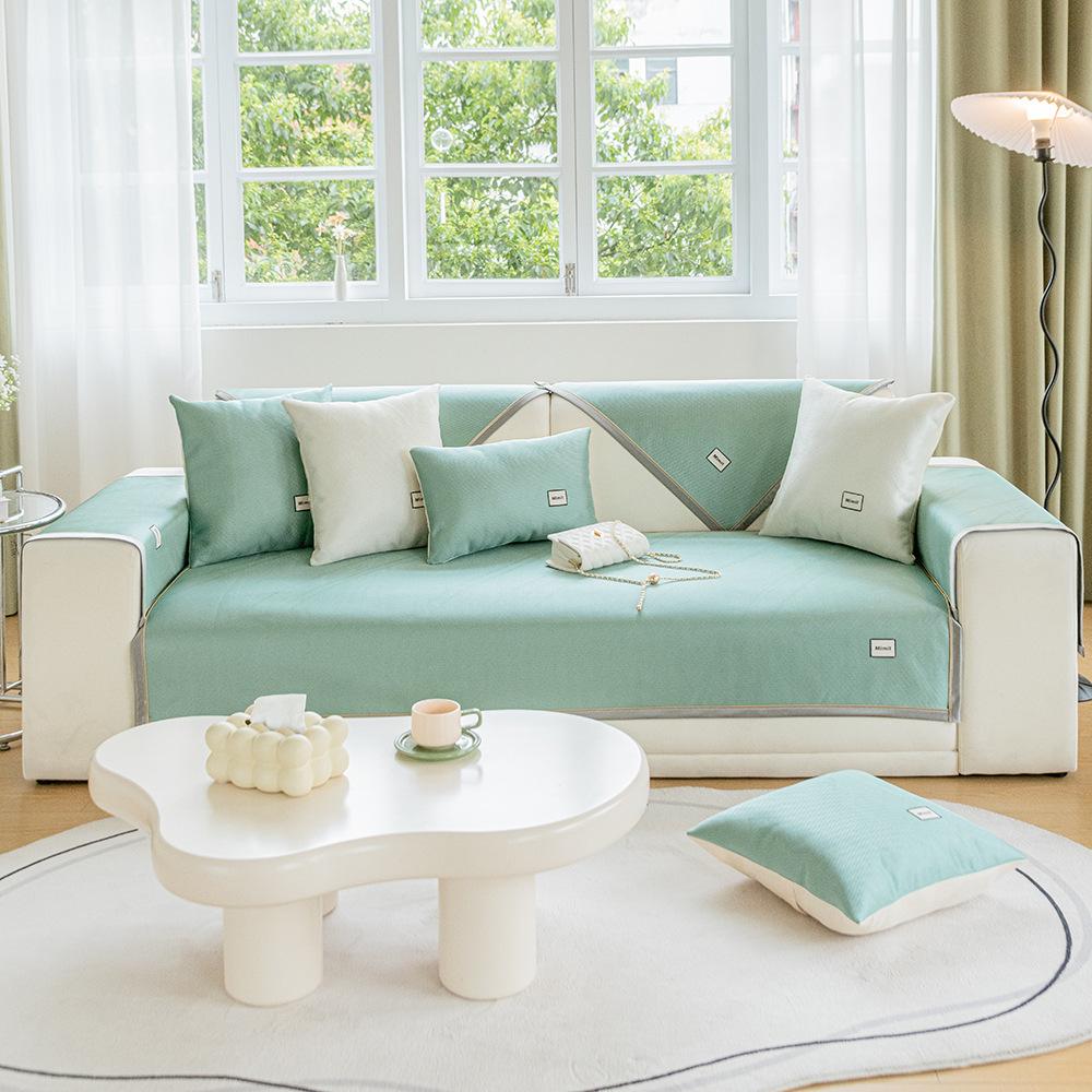 Cool Feeling Summer Sofa Slipcover Ice Silk Cold Sofa Towel Non-Slip Sectional Couch Cover Furniture Protector for Living Room