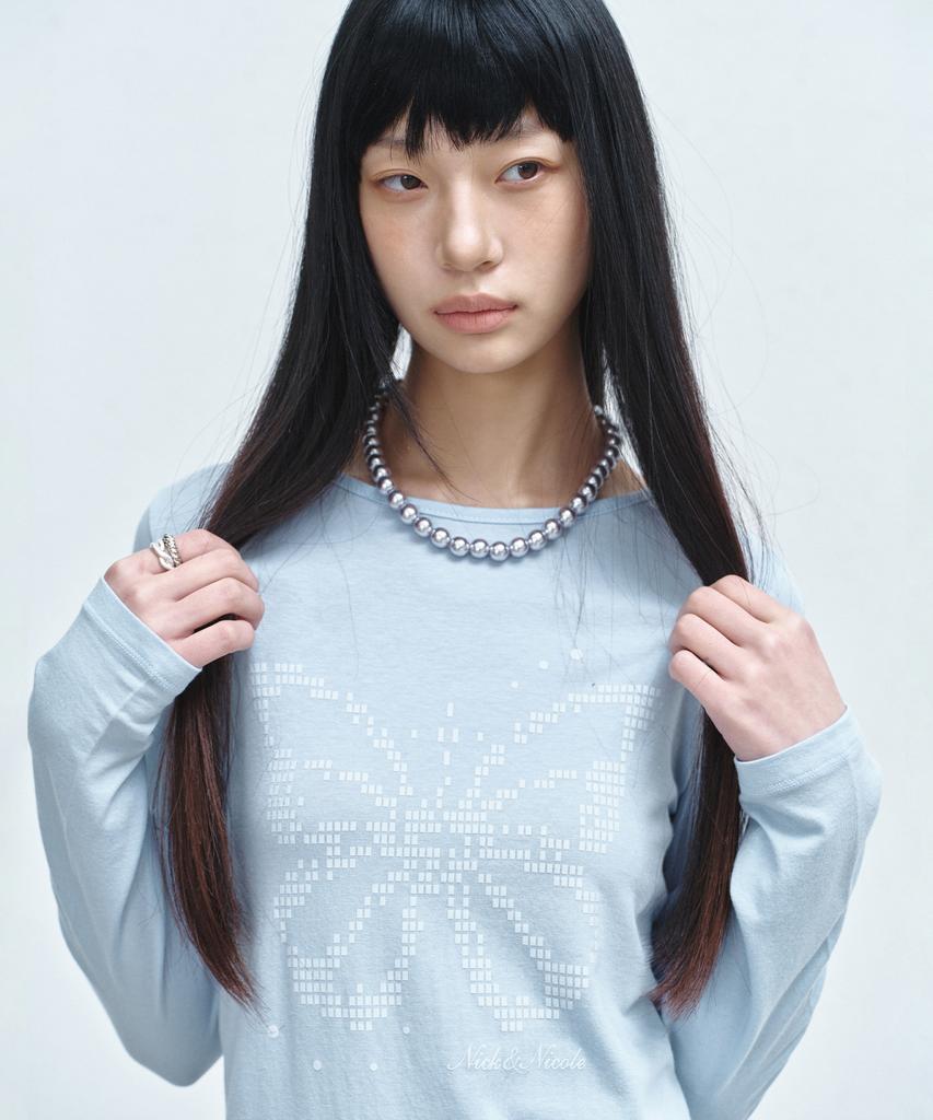 Nigaennikol Pixel Butterfly Graphic Top_Sky Blue