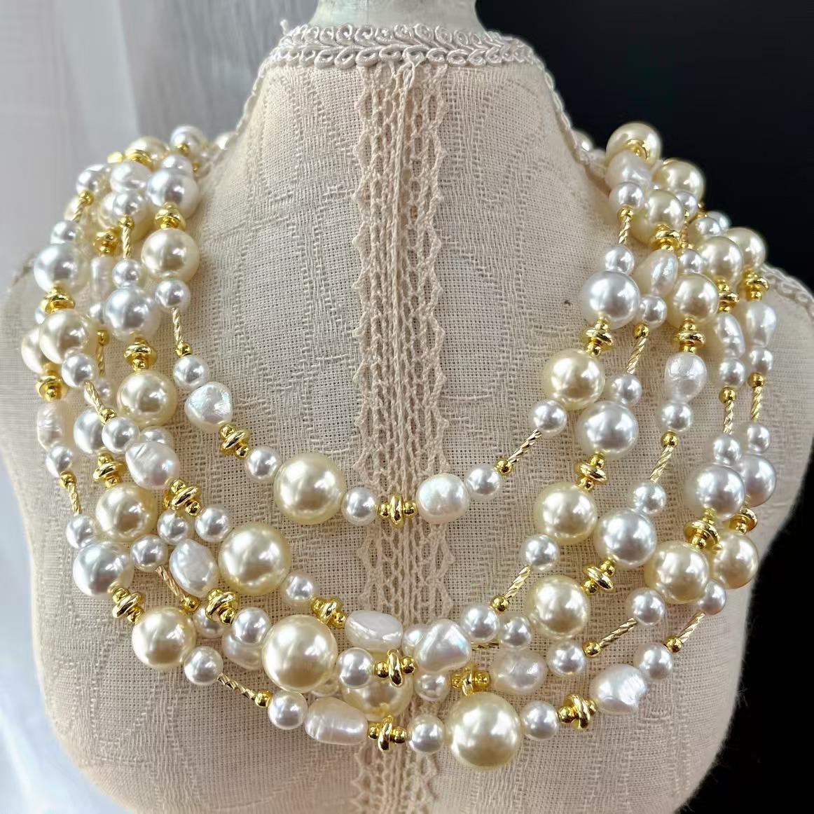 Vintage Artificial Crystal Pearl Natural Baroque Pearl Clavicle Chain Necklace