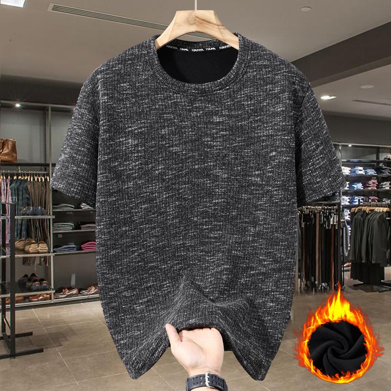 5XL-11XL Plus Size Velvet T-shirt Man Oversize Tops Winter Thick Warm Short Sleeve Tee Fashion Vintage Clothing
