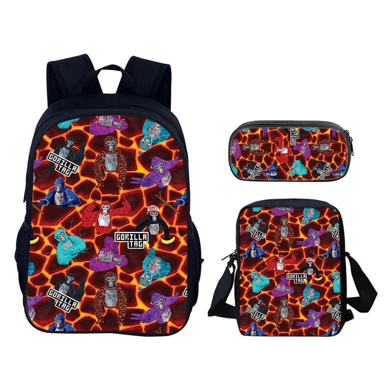Gorilla Tag 3D Printed 3pcs/Set School Bags Laptop Daypack Backpack Inclined shoulder bag Pencil Case For Boys Girls Best Gift
