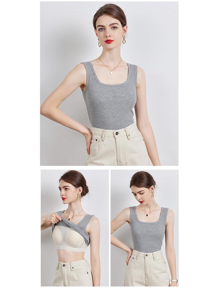 Silk Spaghetti Strap Vest with Padded Cups, Latex Chest Pads, Square Neckline; Women's Innerwear/Outerwear, Covers Side Fat