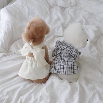 Bowknot Sling Skirt Dog Clothes Sweet Dress Dogs Clothing Pet Outfits Cute Spring Summer Yorkies Print White Boy