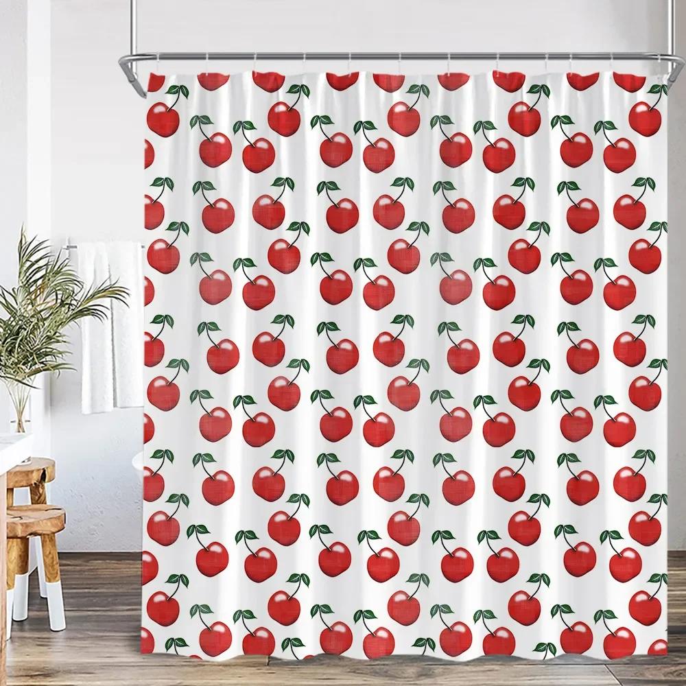 Summer Pink Fruit Shower Curtain Strawberry Cherry Peach Watermelon Shower Curtain Girl Woman Polyester Bathtub Decoration