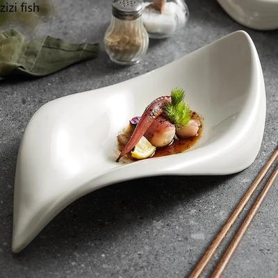 Keramikteller Restaurant Unregelmäßiger Servierteller Salatteller Snackschale Dessertschale Sashimi-Teller Einfarbiges Geschirr