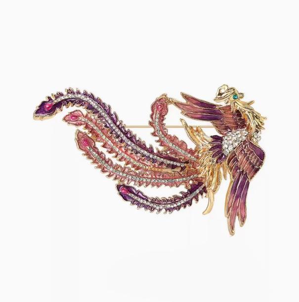 Rhinestone Phoenix Brooches for Women Unisex Enamel Animal Bird Category Pin Event Party Backpack Decoration Clothes Accessories