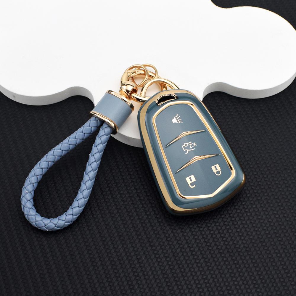 Anti-Scratch Car Key Cover Case for Cadillac Escalade ESV XT5 ATS CT6 CTS XTS SRX DTS ELR TPU Key Case with Key Chain Set