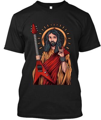 NEW POPULAR! Jesus Playing Guitar Humor Graphic Retro Vintage T-Shirt Size S-4XL Unisex T-Shirt