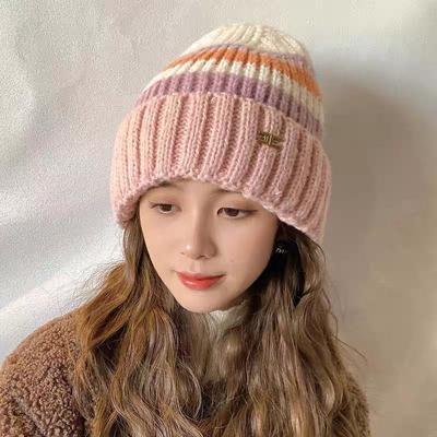 Νέο Πολύχρωμο Ριγέ Γυναικείο Χειμερινό Καπέλο Μοντέρνο Γυναικείο Φθινοπωρινό και Χειμερινό Ζεστό Εξωτερικού Χώρου Ζευγάρι Πλεκτό Καπέλο Τάση