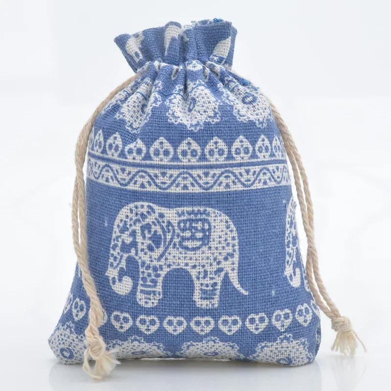 10pcs Cartoon Printing Multicolor Natural Cotton linen Wedding Children's Travel Supplies Cosmetic Sundries Storage gift Bags