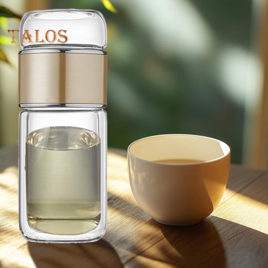 Tee-Ei-Flasche aus Glas, doppelschichtige Isolierung, tragbarer Reise-Teekocher mit Filter, 300 ml, auslaufsicherer Trinkbecher für Aktivitäten im Homeoffice und im Freien