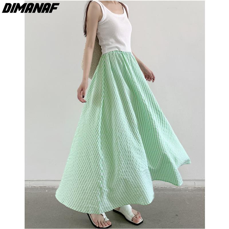 

DIMANAF 2024 летние женские юбки больших размеров, свободные стильные женские длинные юбки большого размера с эластичной резинкой на талии, клетчатые модные юбки M чёрный