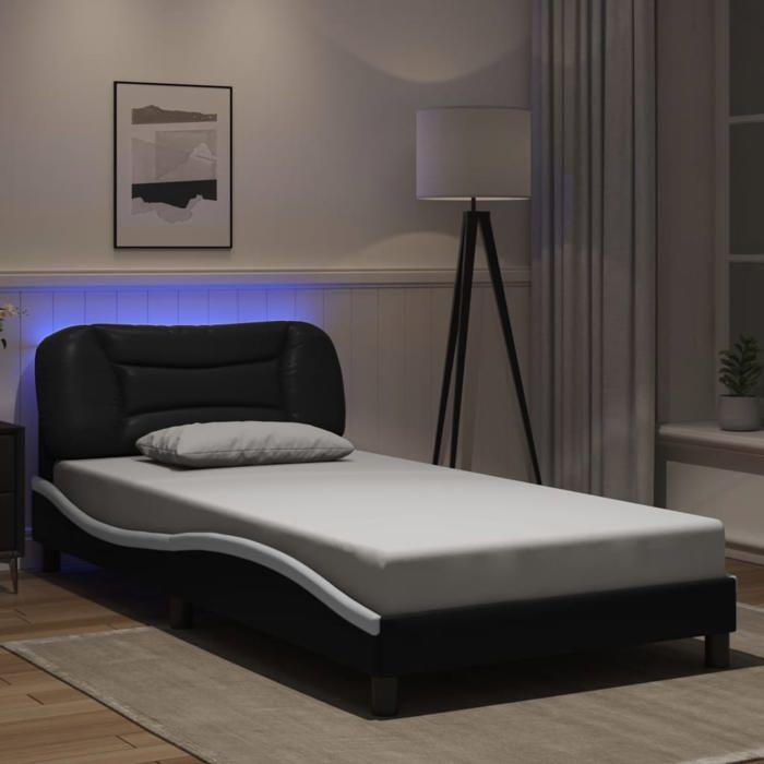 VidaXL Cadre de Lit avec Lumières LED, Lit Rembourré, Lit Simple, Lit Adulte de Chambre à Coucher Intérieur, Moderne, Noir 3213918