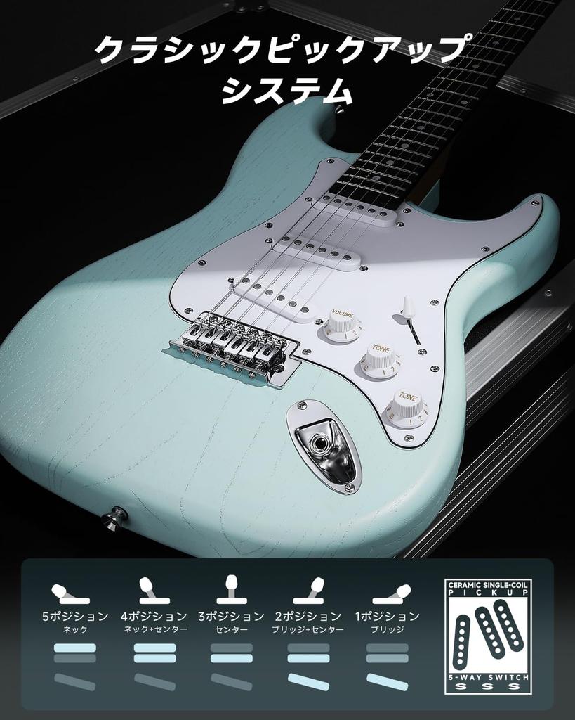 Donner Electric Guitar Beginner Set ST Type SSS Pickup Full Size with Mini Dedicated and 9 Other Accessories Mint Green 39-inch Amplifier, Case,