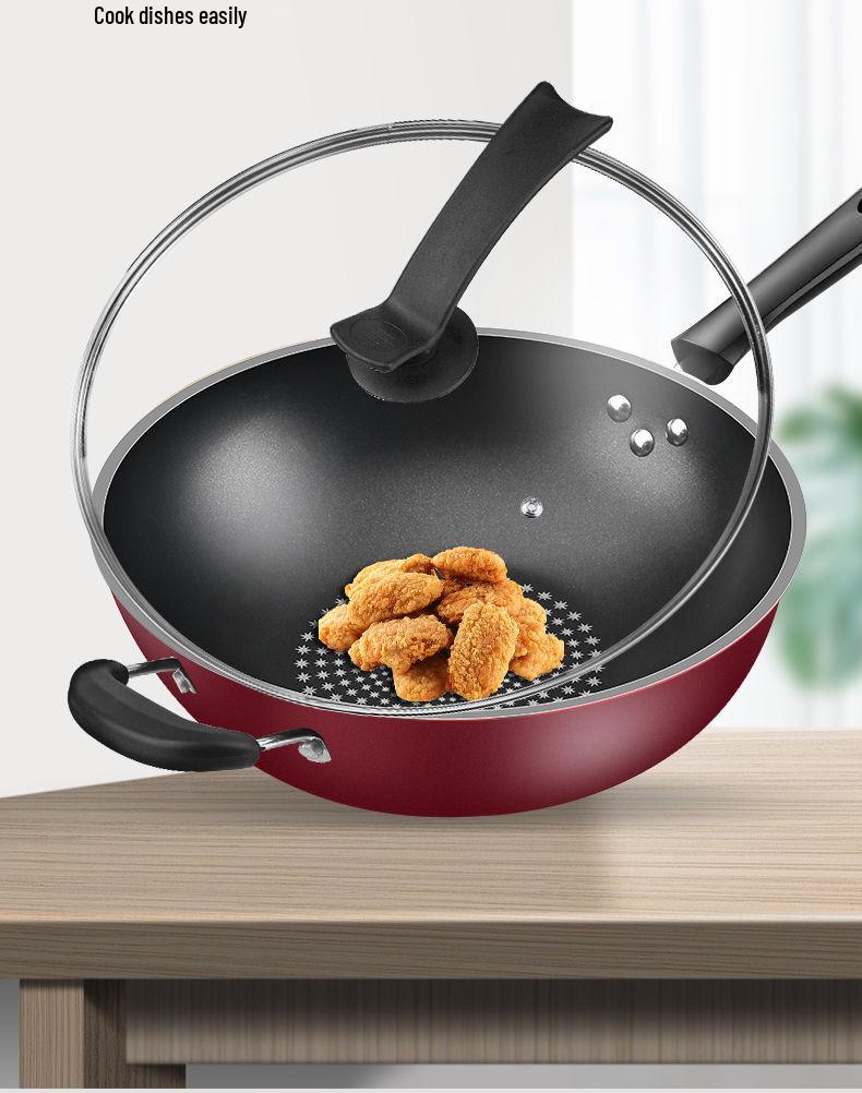 Macar's Diamond Non-Stick Flat-Bottom Wok - Fume-Free, Oilless Iron Cookware for Stovetops