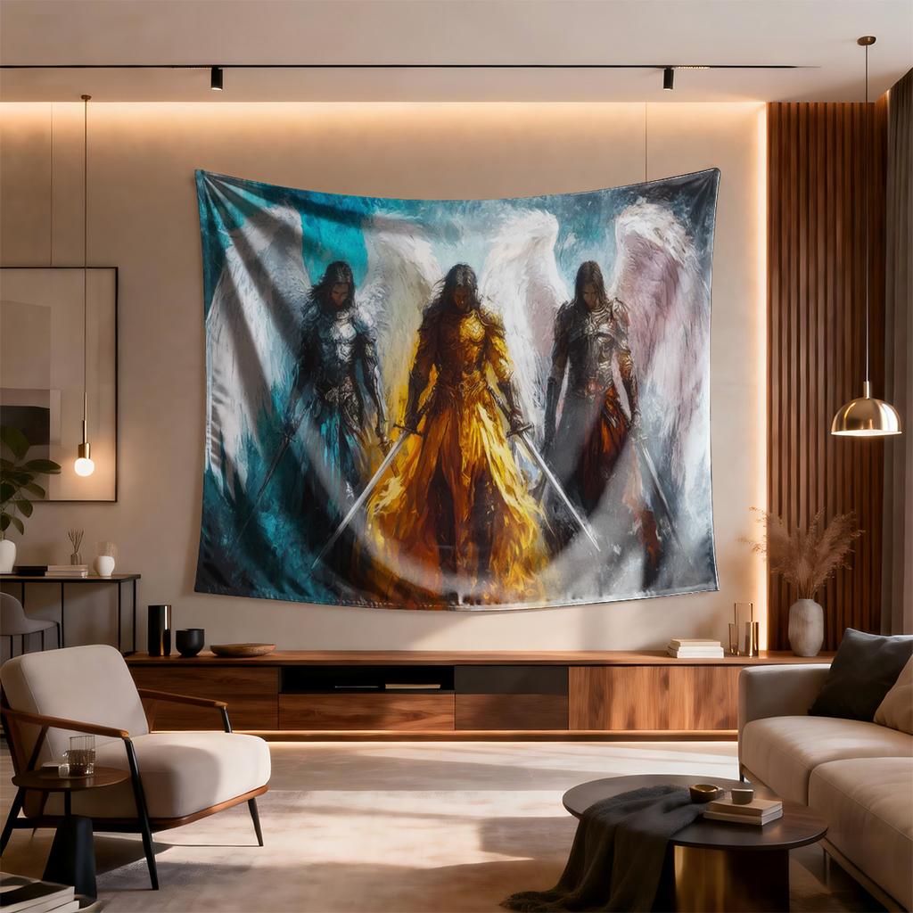Armored angels with swords Digital printing polyester wall tapestry suitable for use in living rooms bedrooms offices bars party