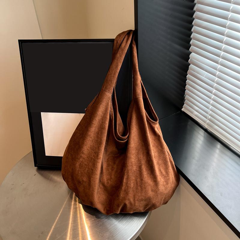 New Suede Tote Bag Women's Retro Matte Shoulder Bag High-end Large-capacity Commuting Versatile Shopper Handbags