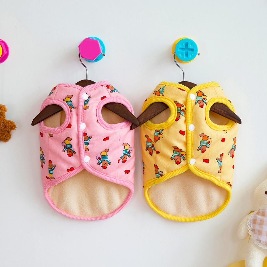 Pet Ice Cream Colored Coat Suitable for Small Dogs and Cats To Wear In Autumn and Winter Warm Comfortable Printed Bear Vest