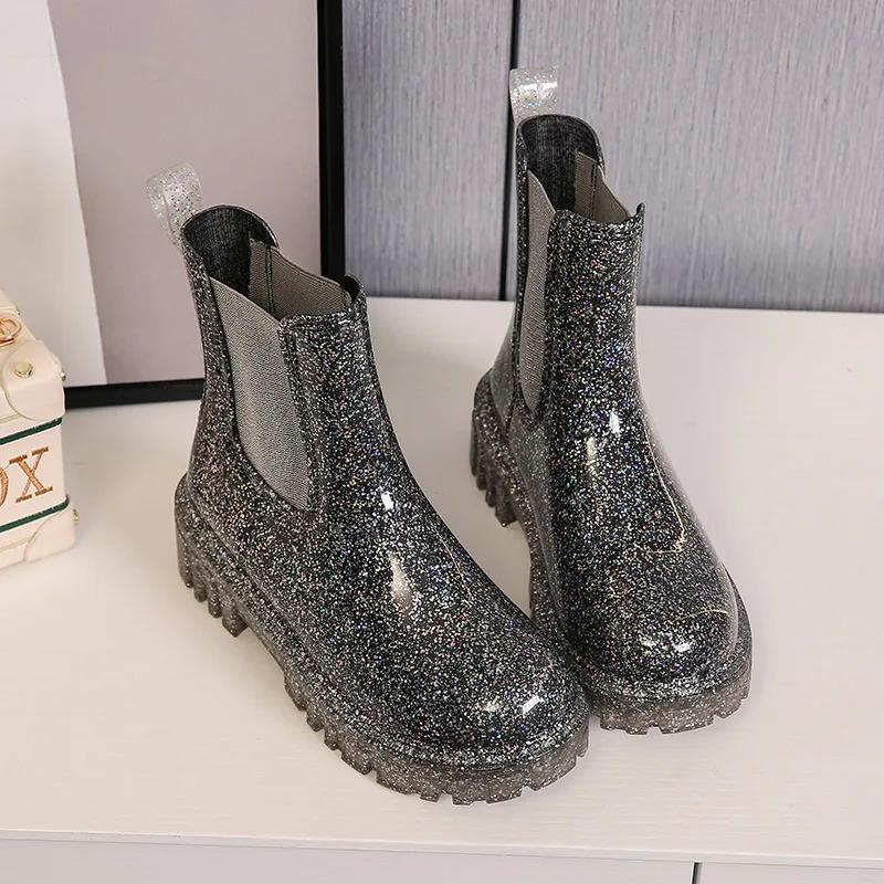 Modne damskie kolorowe modne buty deszczowe do noszenia na cztery pory roku, buty do wody na zewnątrz, wodoodporne, średniej długości, uniwersalne buty deszczowe damskie Botas