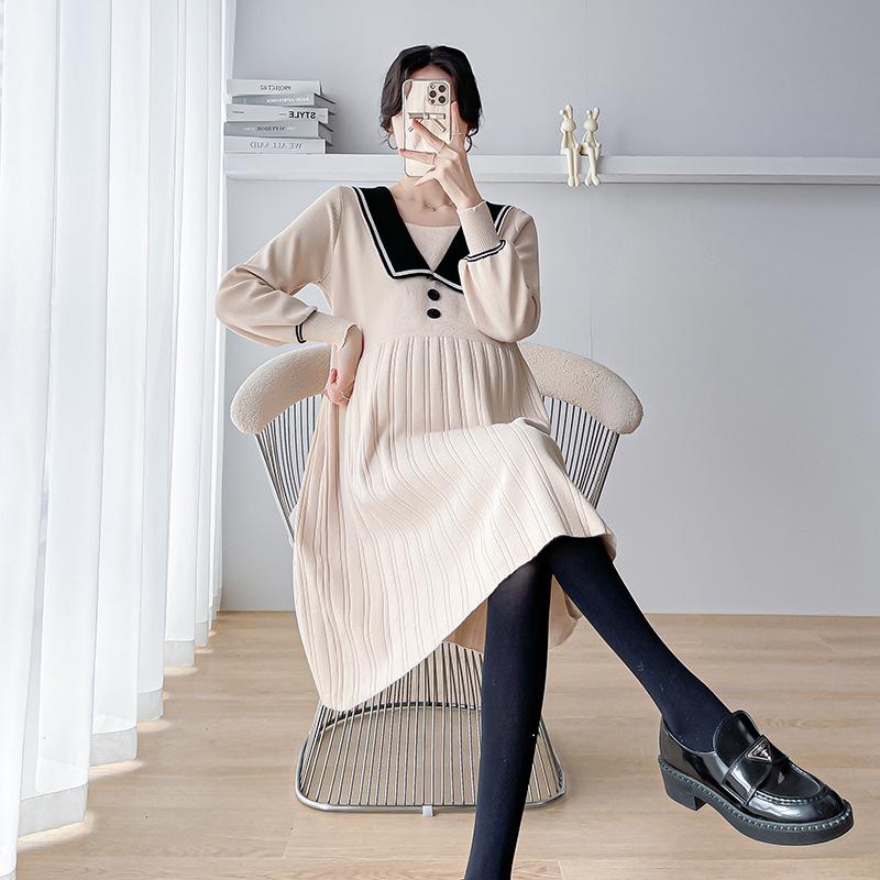 

Стильный вязаный комплект из двух частей для беременных: Осенний комплект из платья и леггинсов 2XL