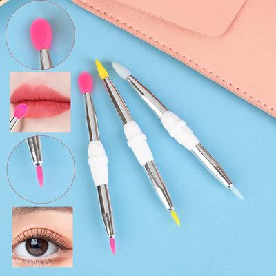 Doppelköpfiger Silikonpinsel mit Abdeckung, Lippenpinsel und Detailpinsel, Lippenbalsam, Lippenstift, Lipgloss-Applikator, Eyeliner, Augenbrauenpinsel