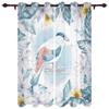 Flowers Bloom Turquoise Plants Roses Window Curtain For Living Room Bedroom Luxury Home Kitchen Decor Items Curtains