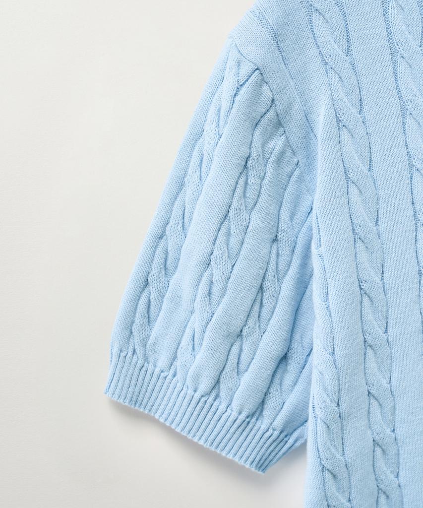 Seteo (W) Cable Crew Neck Half Knit Sky Blue