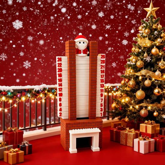 Santa Advent Calendar 3D Santa Claus Down The Fireplace Christmas Countdown Ornament with Sliding Design for Holiday Tabletop Decoration