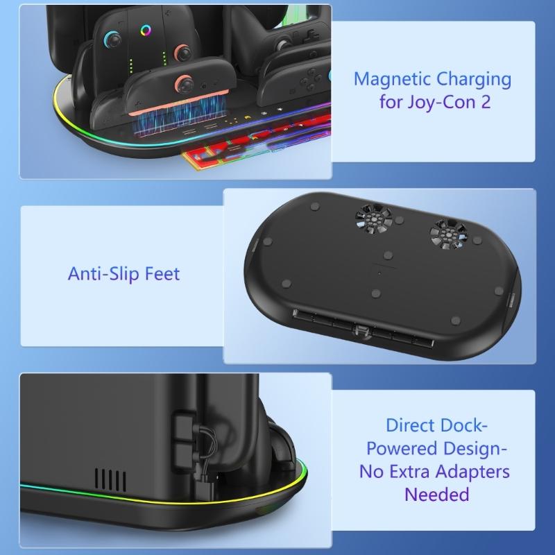 Charging Dock with Card Storage ABS Material Functional for Secure Charging and Organized Gaming