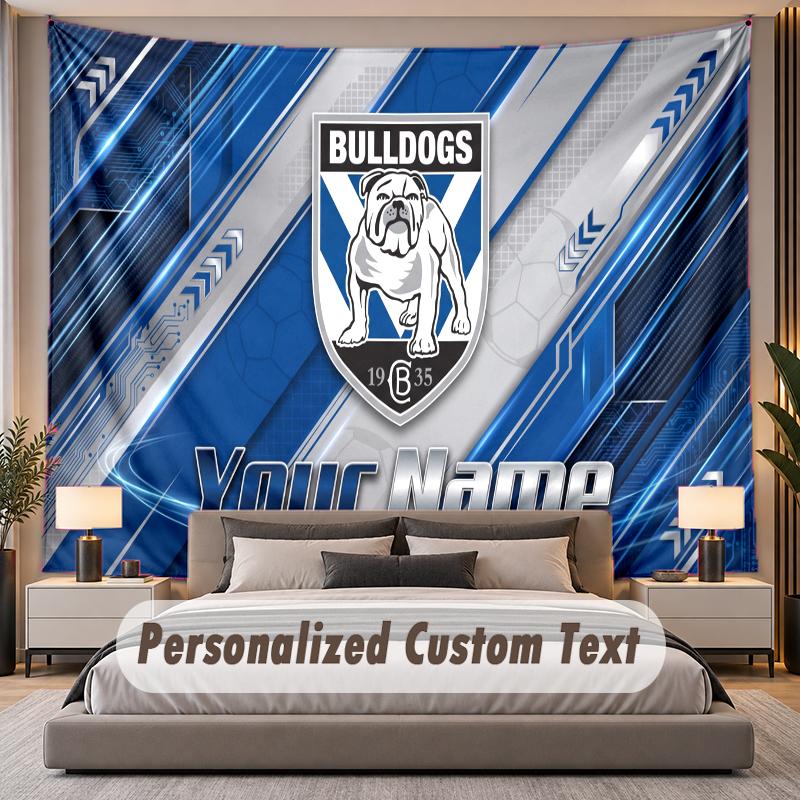 Custom Name Text Tapestry Canterbury-Bankstown Bulldogs Personalized Polyester Wall Tapestry For Bedroom And Room
