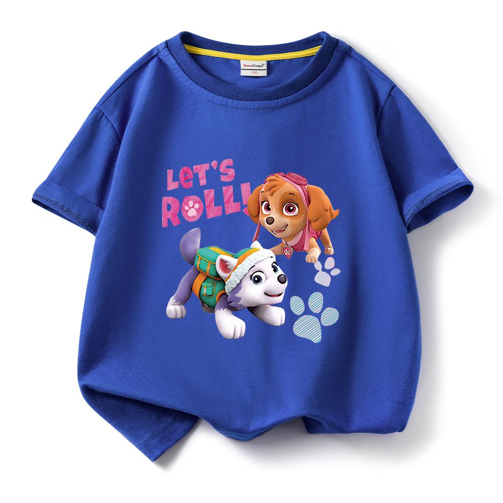 PAW Patrol Girls' Cartoon Print Short Sleeve Cotton T-shirt, Round Neck Pullover, Summer New Arrival