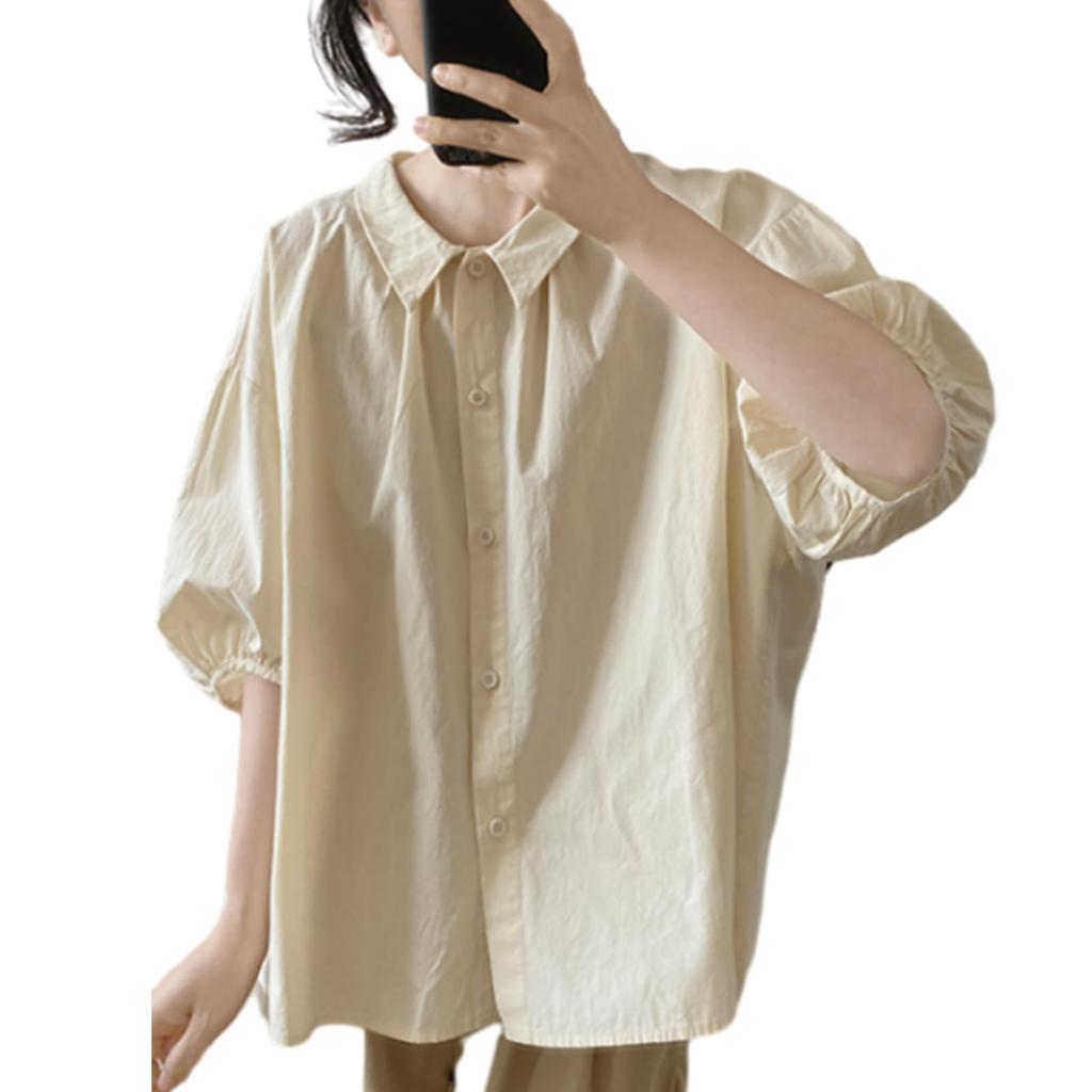 MaadeaNoeTe Round Short Sleeve Loose Solid Mature Everyday Women's Shirt, Neck, Blouse, Irregular, Fit, Color, Slimming, Office, Figure-Flattering,