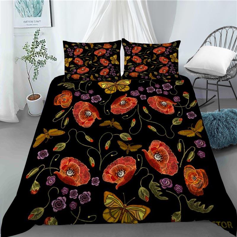 3D Red Poppy Duvet Cover King Queen Size Beautiful Flower Polyester Quilt Cover with Pillowcases Kids Adults Home Bedroom Decor