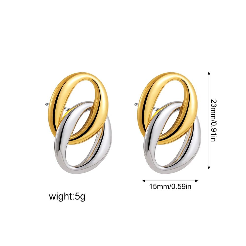 Creative Gold Plated Stainless Steel Round Geometric Earrings for Women Statement Geometric Studs Fashion Jewelry Waterproof