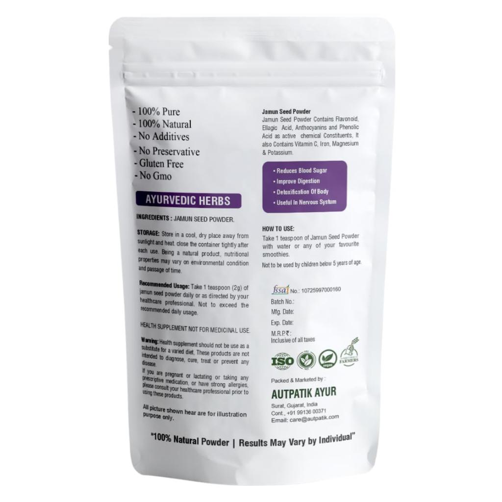 Autpatik Herbal Jamun Seed Powder 100g || Indian Superfood from Natural Blackberry Seeds, Ideal for Nutritional Recipes and Routine Dietary Additions
