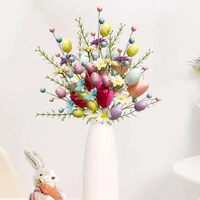 Easter Egg Stem Spring Floral Berry Picks Artificial Twig Branches with Pastel Eggs Berries Wildflowers for Flower Arrangements Table Centerpiece