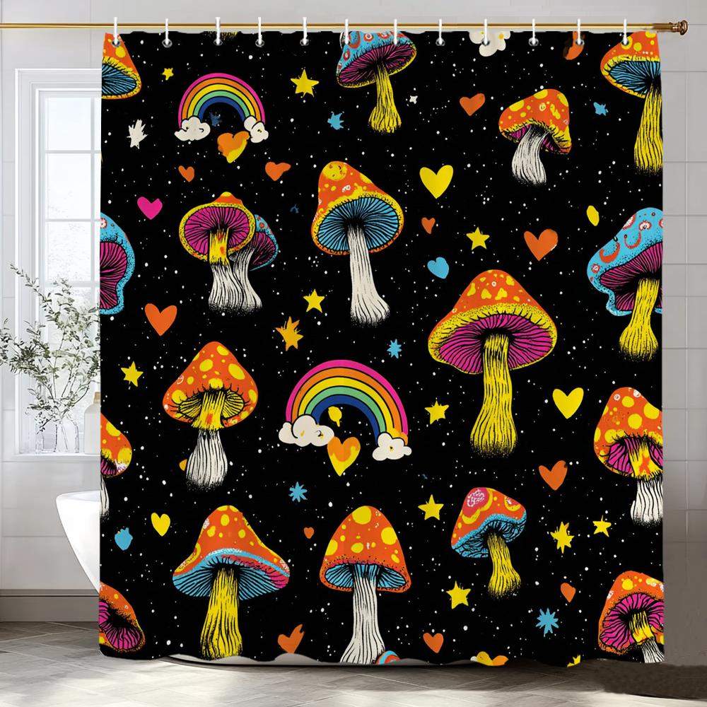 Modern Cartoon Fairy Tale Mushroom Pattern Shower Curtain,Polyester Fabric Washable Bathroom Curtains,Home Decoration With Hooks