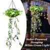 Luzes de Corda LED Quente à Prova d'Água para Decoração de Plantas Penduradas em Jardim, Quintal, Varanda, com Alimentação Solar - Luzes Artificiais de Grama de Milão Penduradas