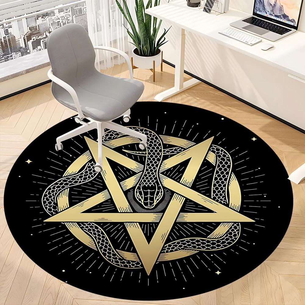 1pc Snake Pentagram Office Round Area Rug, Indoor Mat Suitable For Office, Under Office Chairs Bedroom Living Room Home Decor, Room Deco