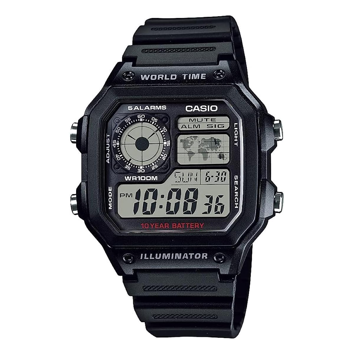 

Casio World Time Digital Watch Comes in Genuine Casio Overseas Model Men s AE-1200WH-1AV, Black, Box, [Used]